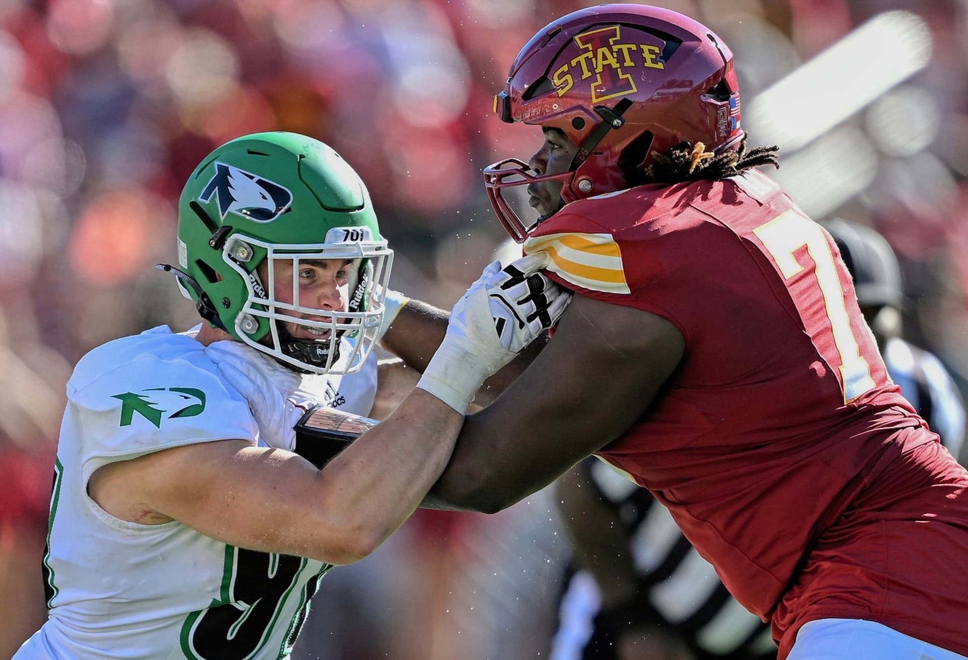Jack Teiken playing college football at the University of North Dakota